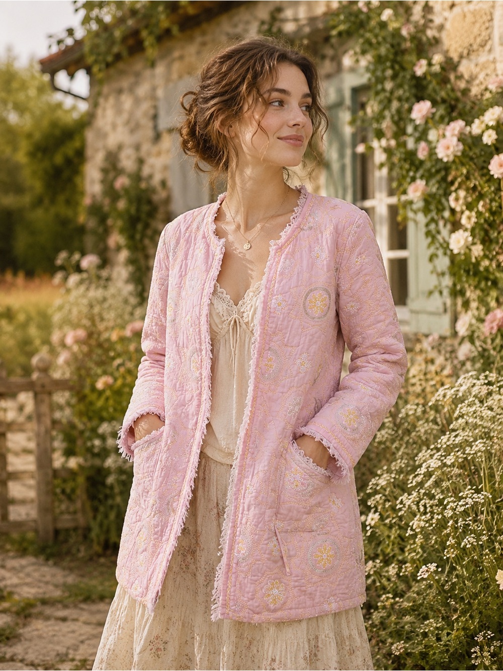 Handmade OOAK Pink Quilted Floral Jacket